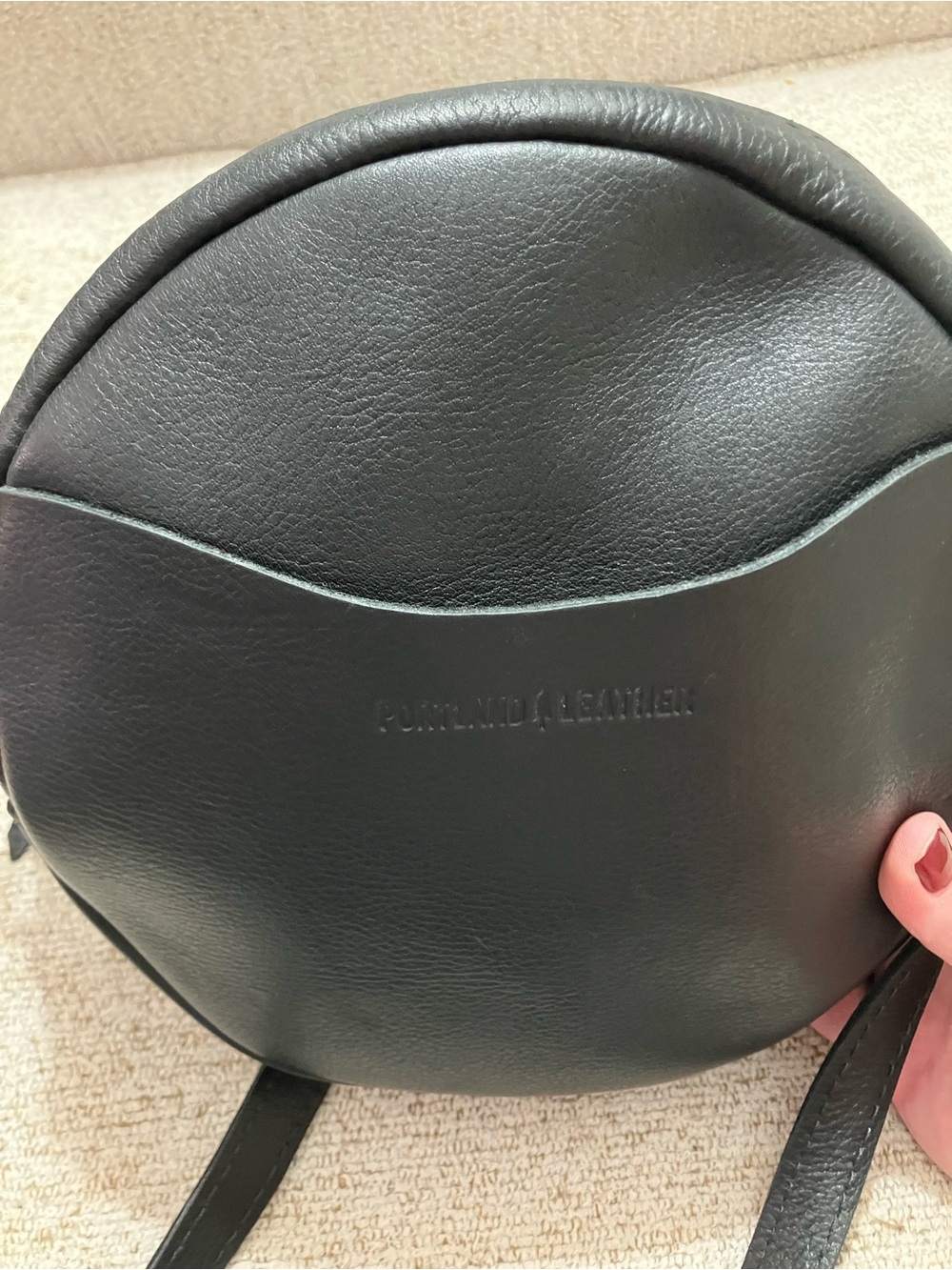 Portland Leather Pebbled Black Round Leather Crossbody - Picture 4 of 9